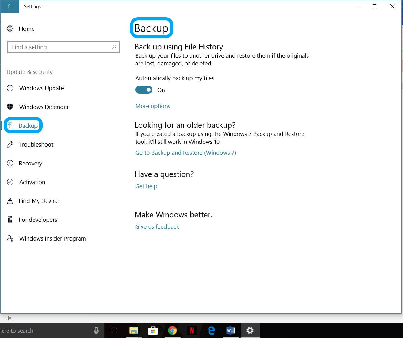 Disable Update through backup