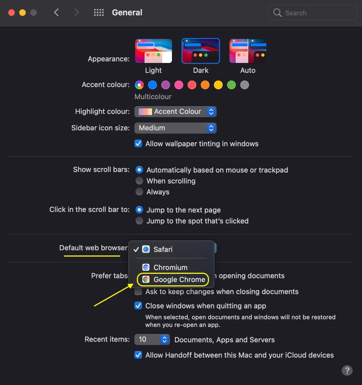 Change default browser on Mac to Google Chrome
