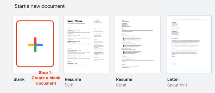 create new document in Google docs
