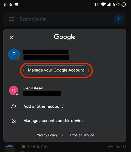 manage gmail accounts in android