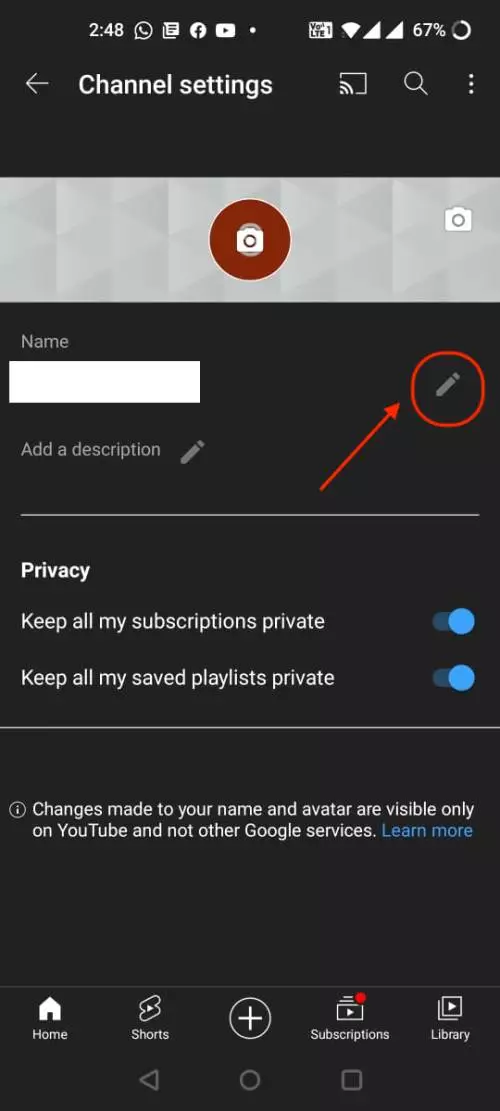 Change YouTube channel name on Android
