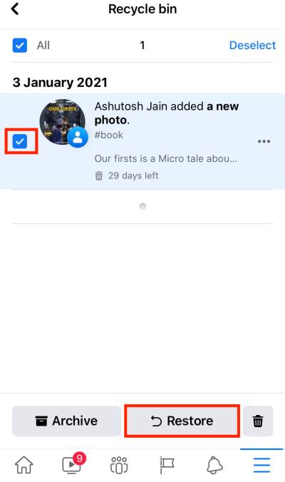 restore deleted Facebook posts