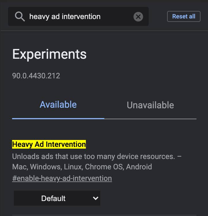 chrome flag for Ads