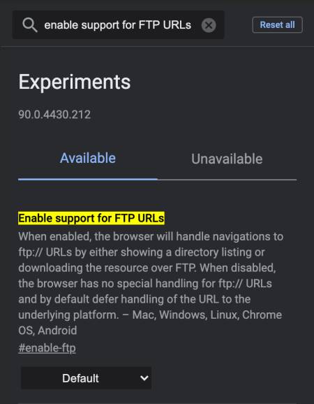 FTP transfer chrome flag on chrome browser android device