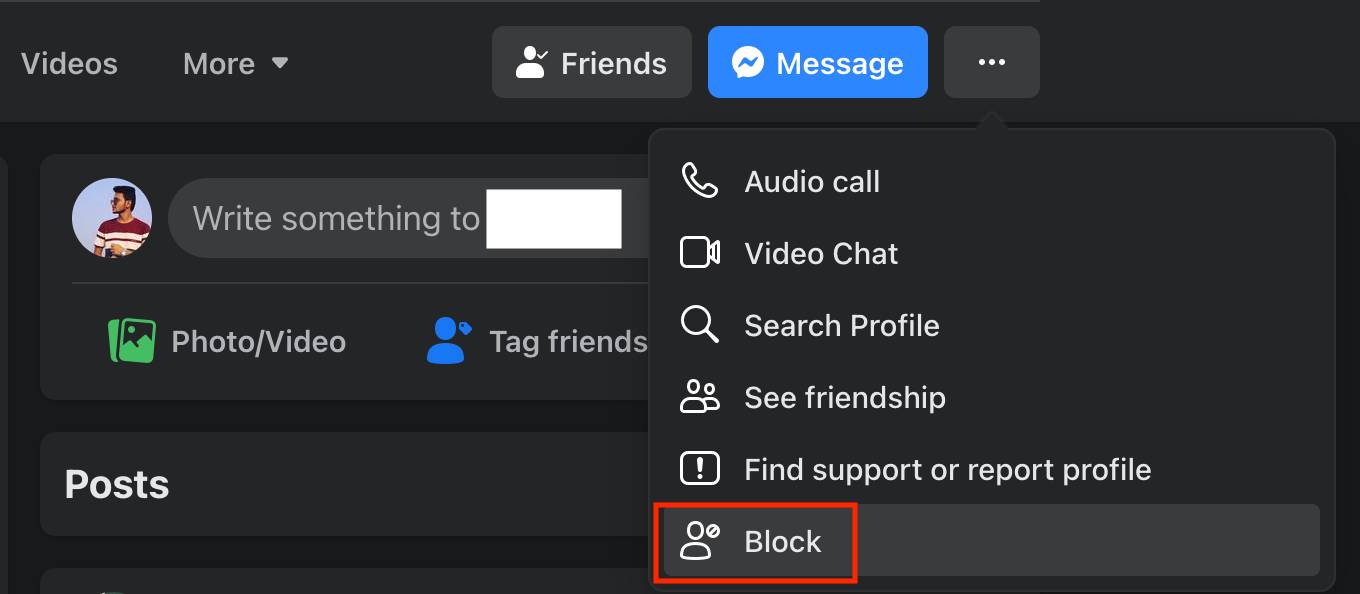 block profile on Facebook