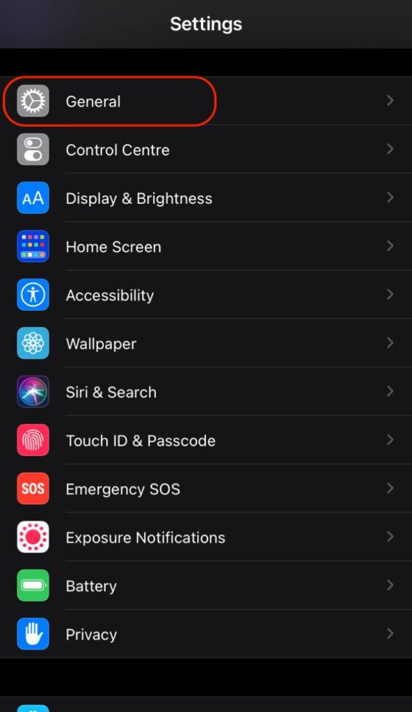 iPhone general settings
