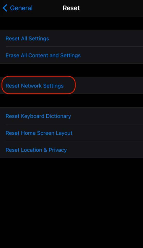 reset network settings on iphone