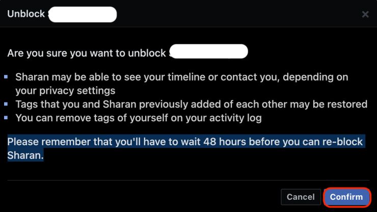 unblock facebook profile