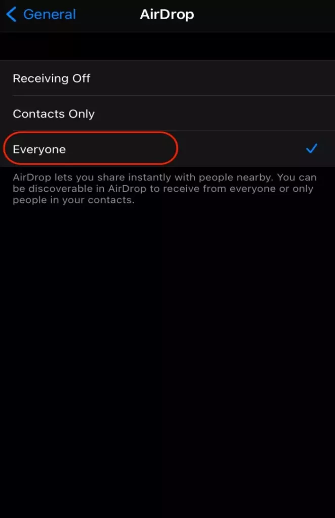 AirDrop not showing on iPhone