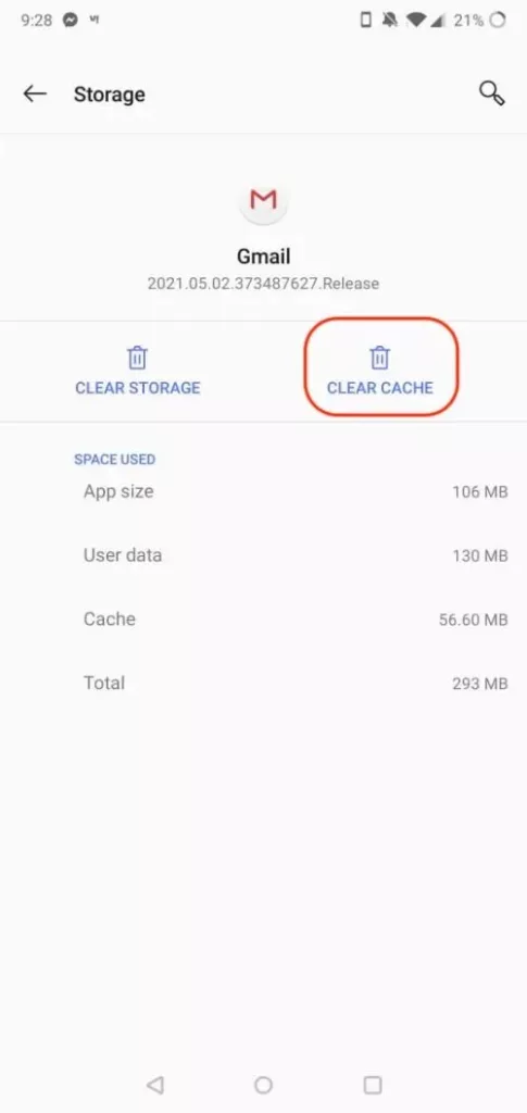 Clear Cache on Gmail App