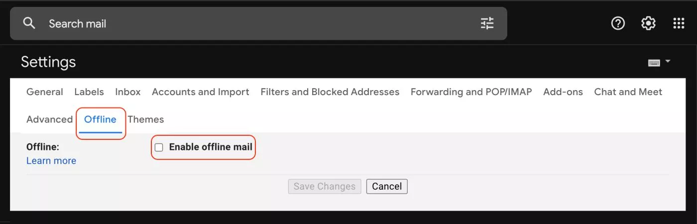 Disable Offline Mode in Gmail