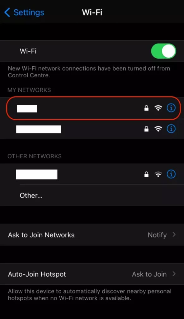 Forget WiFi network