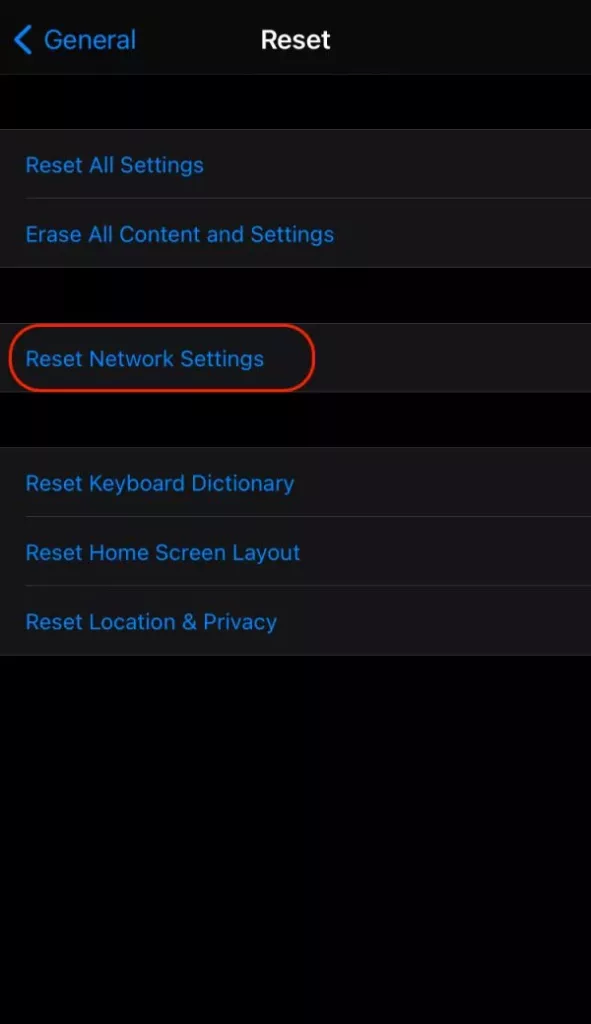 Reset network settings on IPhone