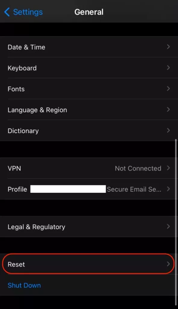Reset network on iPhone