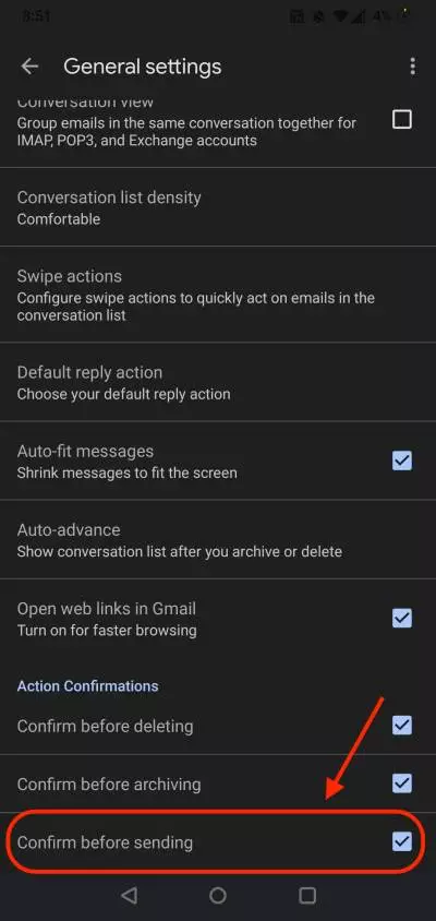 unsend an email from Android