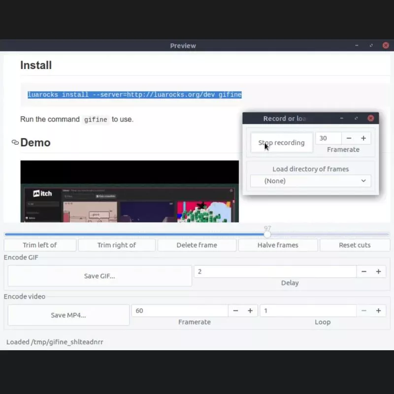 Gif screen recorder for Linux