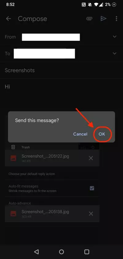 Confirm before sending an email on Android