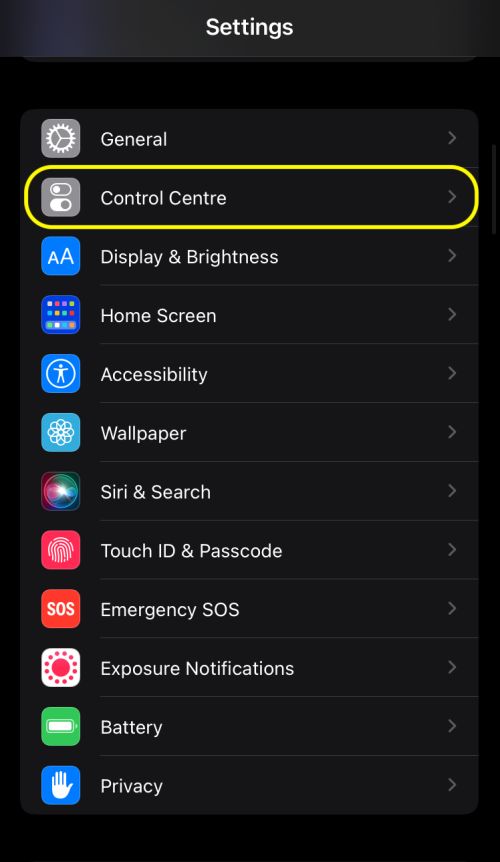 QR Code on Control Centre