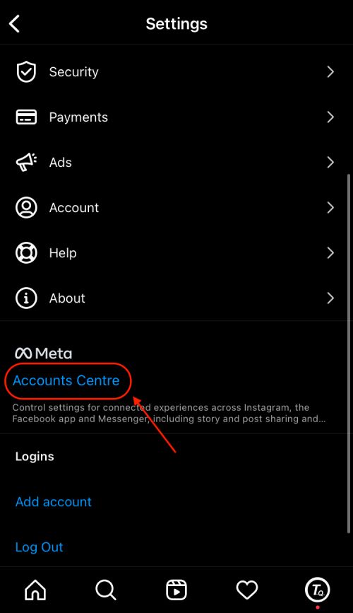 Account Centre on Instagram