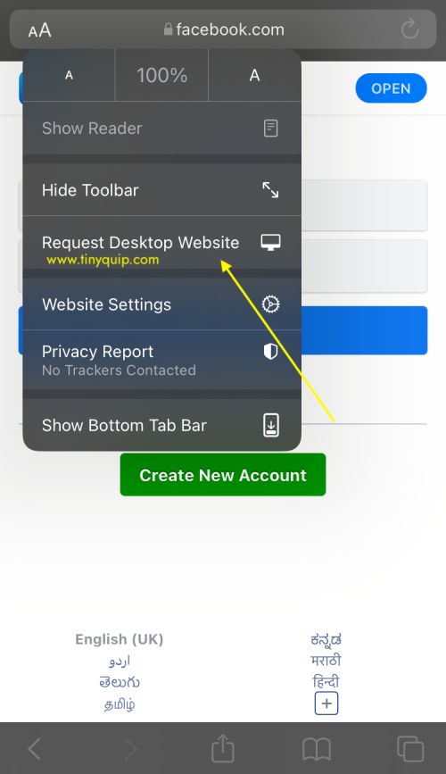 facebook in desktop web version on mobile