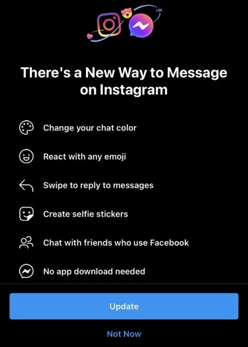 instagram messaging to Facebook