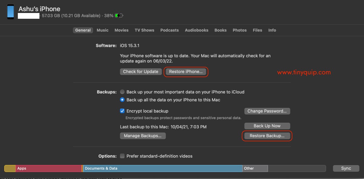 Restore passcode on iPhone