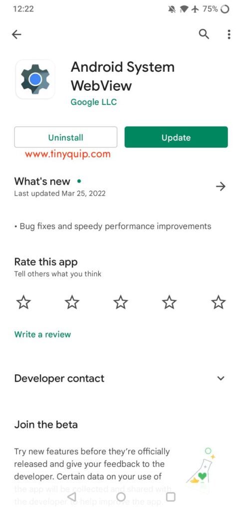 Uninstall Android System WebView Updates