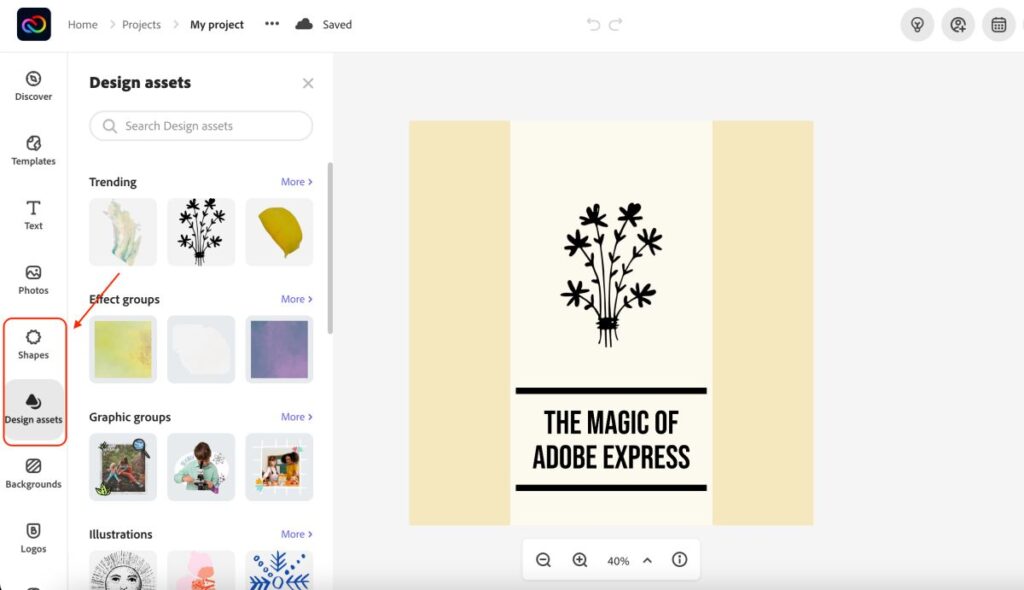 Add graphcis, shapes, and elements on Adobe Express