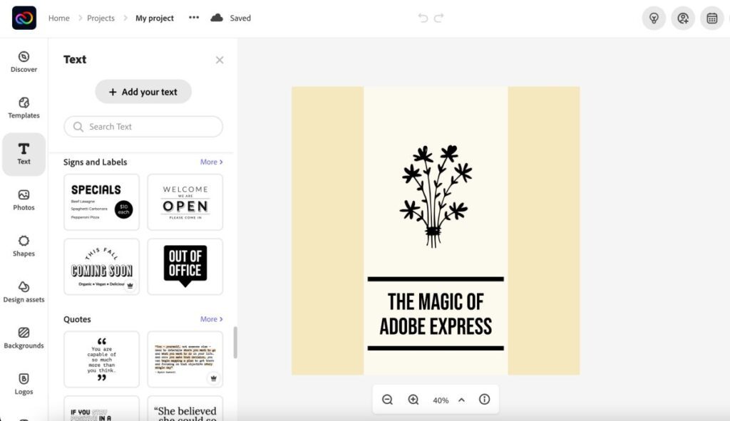 Adding Text on Adobe Express