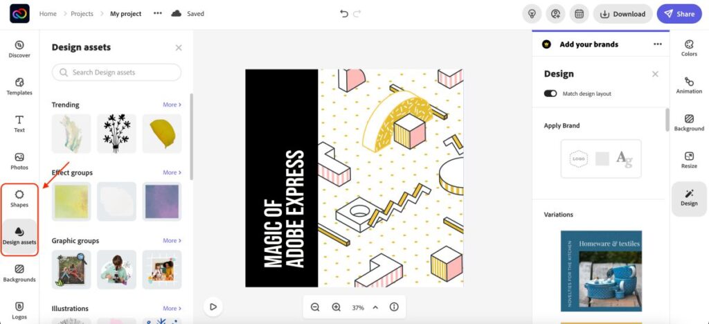 How to add graphics, elements, and design assets in Adobe Express