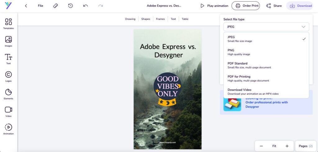 Download graphics and social media posts on Desygner