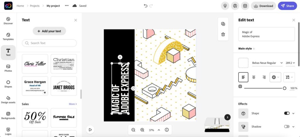 How to add text in Adobe Express