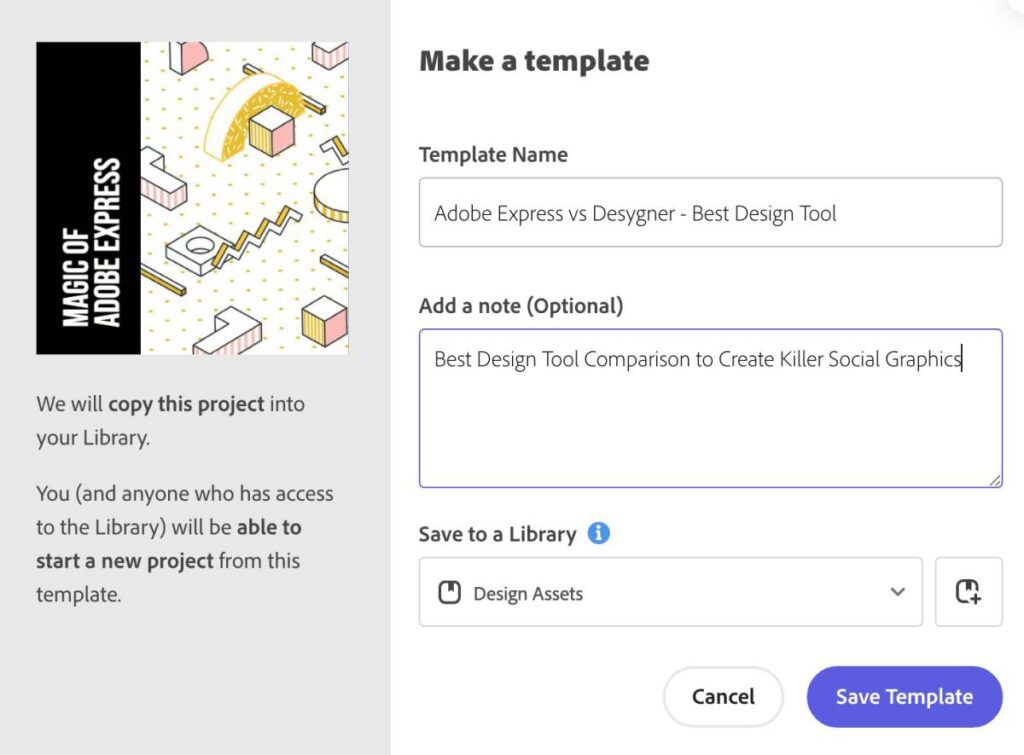 Creating template on Adobe Express