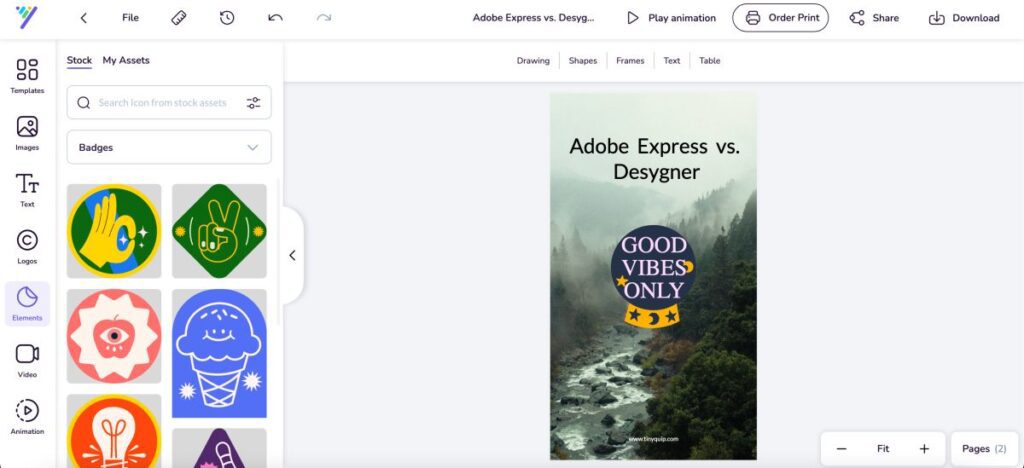 Graphics, elements, and design assets in Desygner