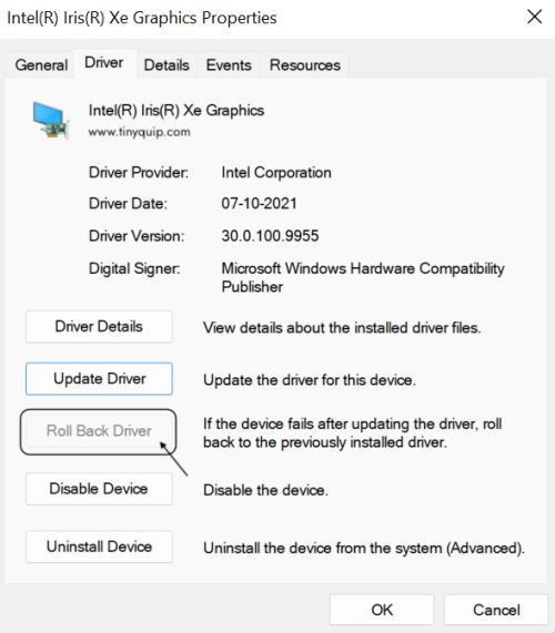 Roll back graphics driver update on Windows PC