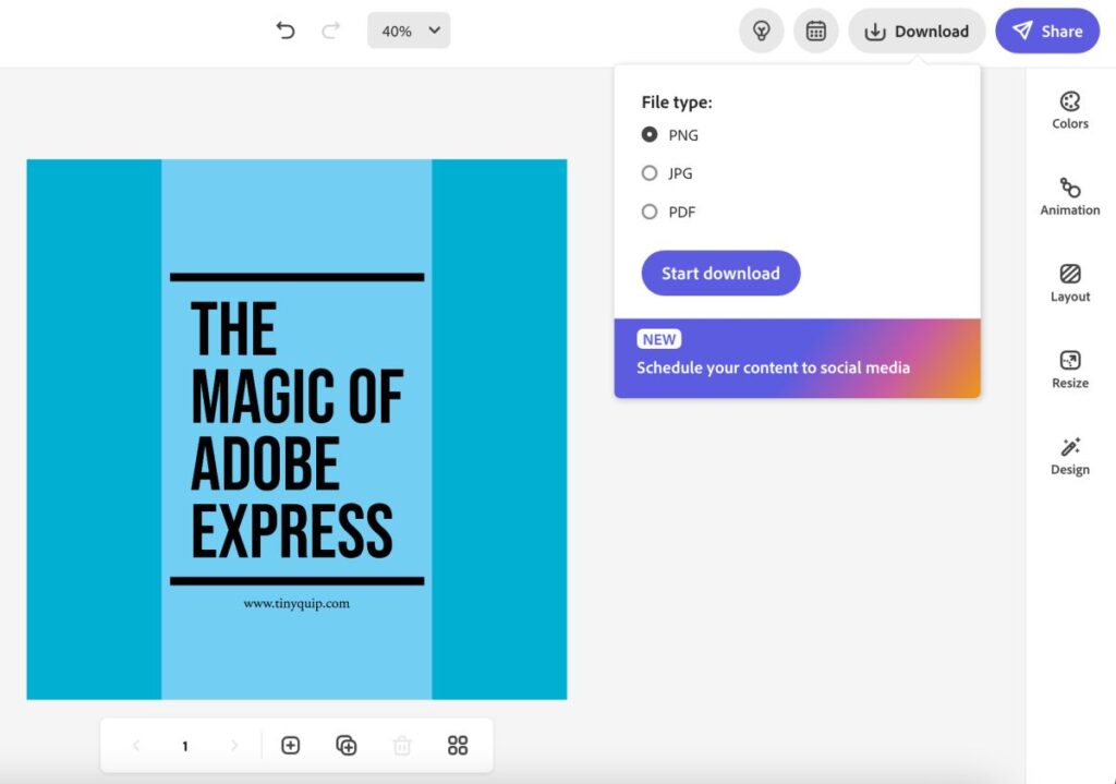 Design output options on Adobe Express