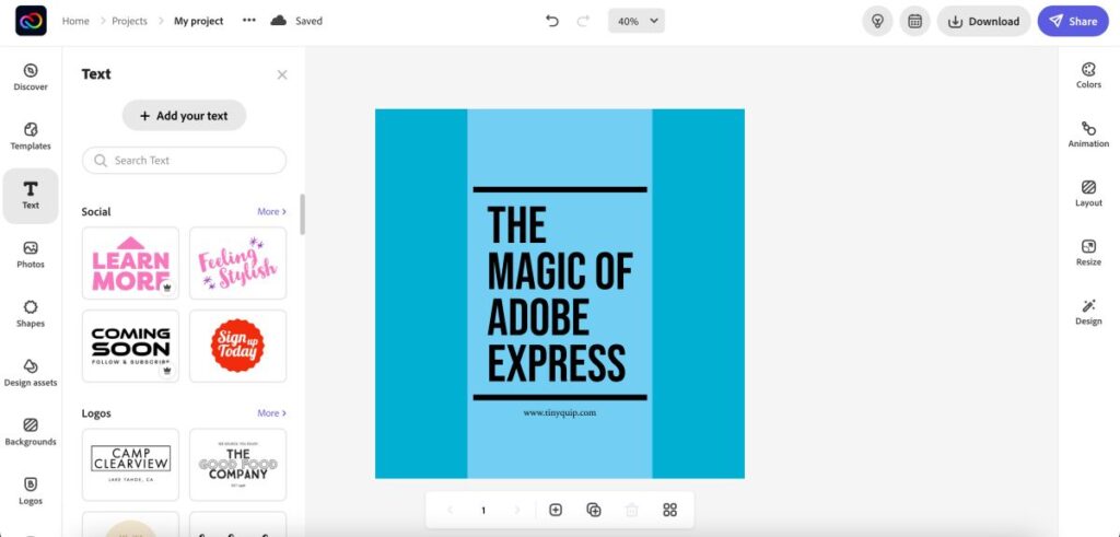 Adding Text in Adobe Express