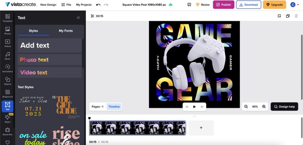 Adding text to VistaCreate