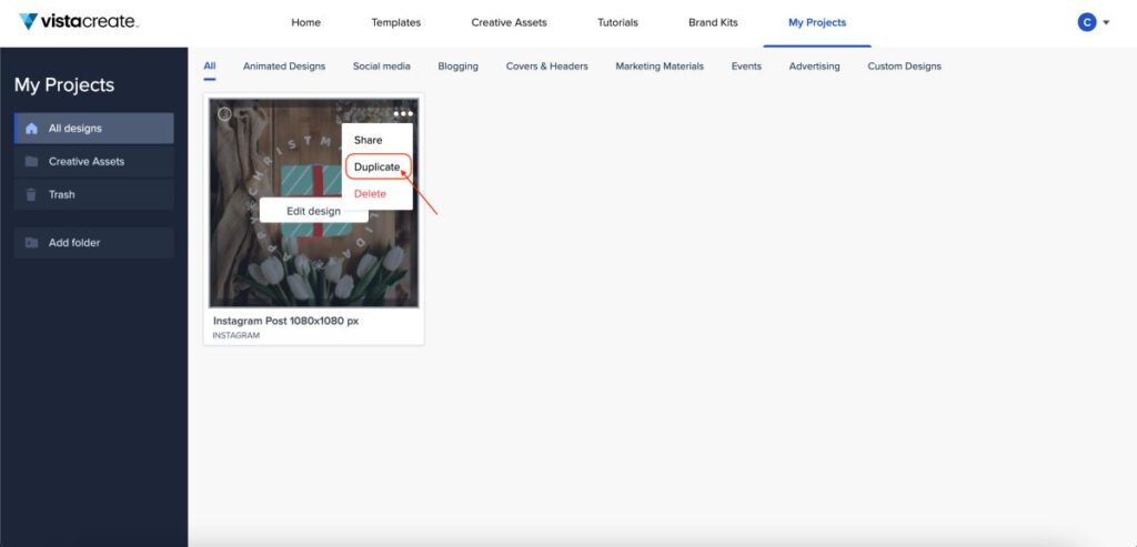 Create a template on VistaCreate