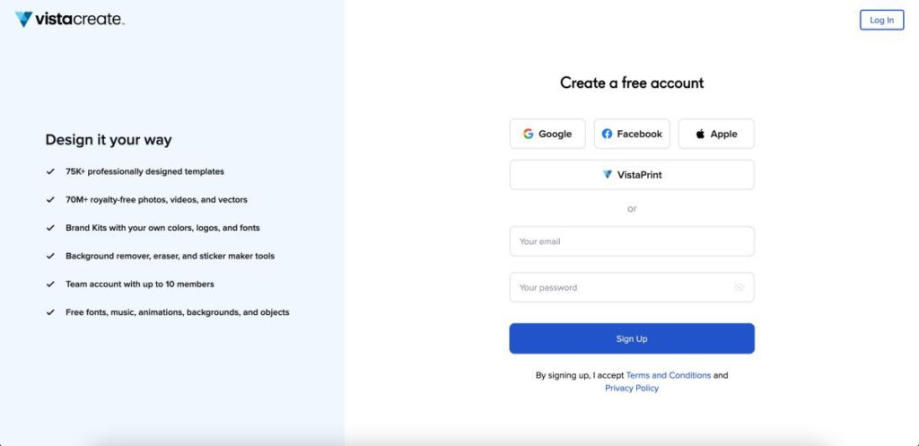 Create an Account on VistaCreate