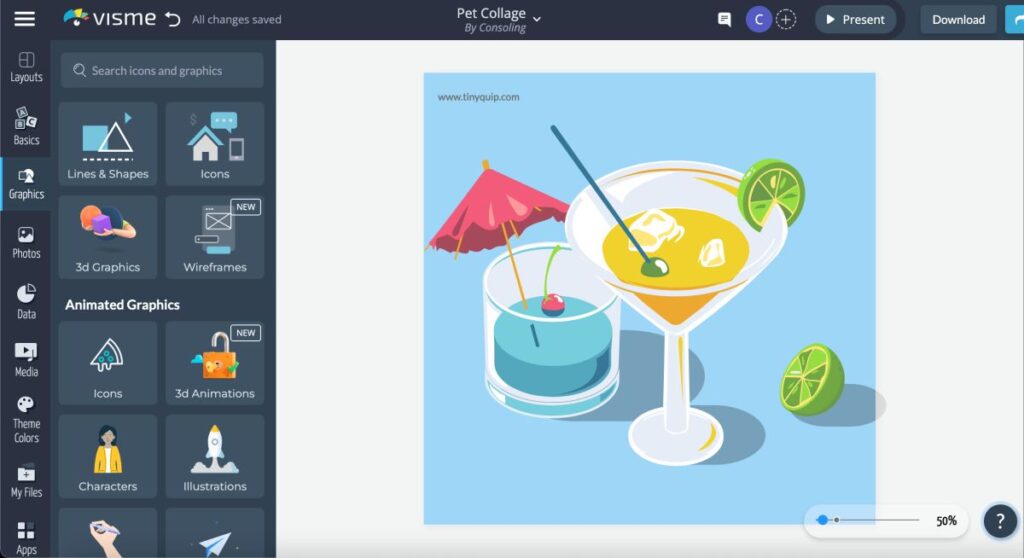 Adding graphics, elements, shapes, and more on Visme design tool