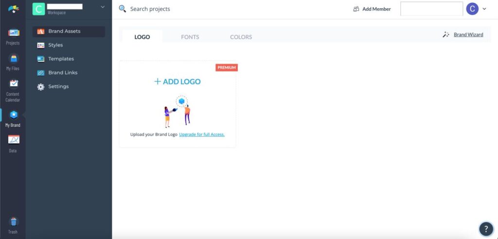 Brand and logo assets on Visme design tool