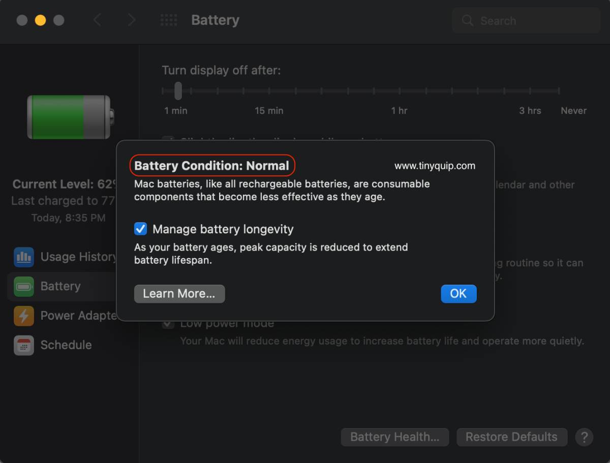 Battery health on Macbook