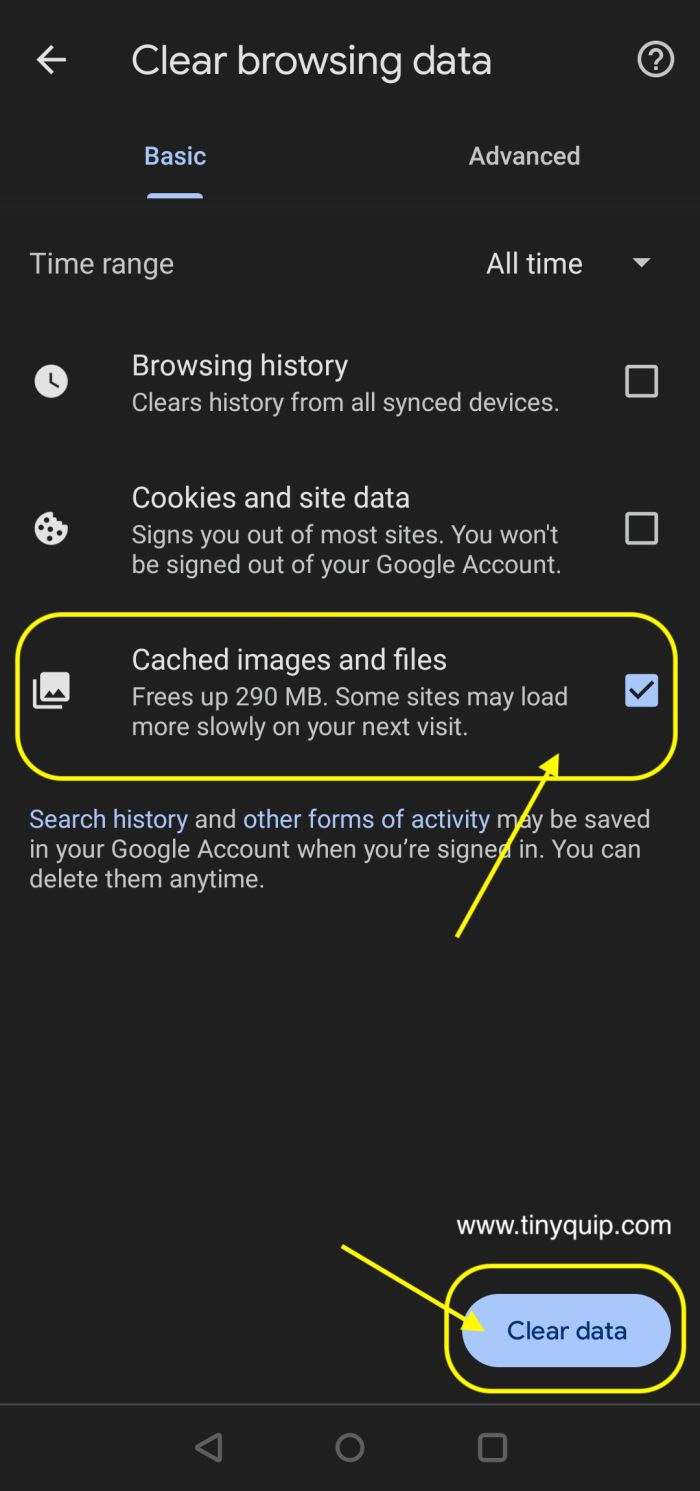 Clear cookies and cache on Google Chrome browser on Android