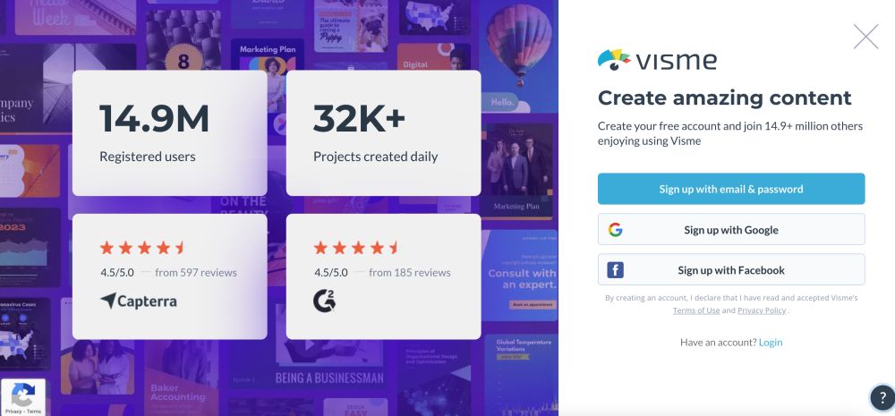 How to create an account on Visme