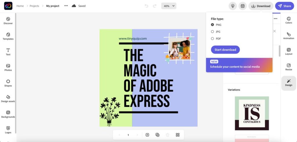 Export options on Adobe Express