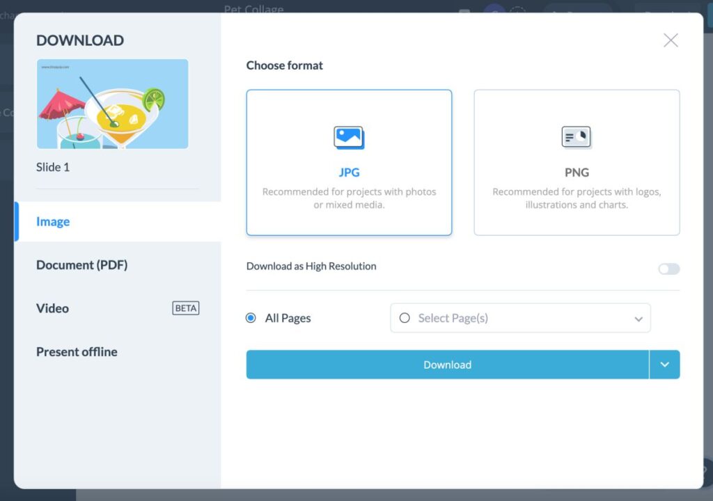 Download designs on Visme