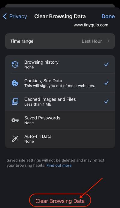 Clear iPhone Google Chrome Cache
