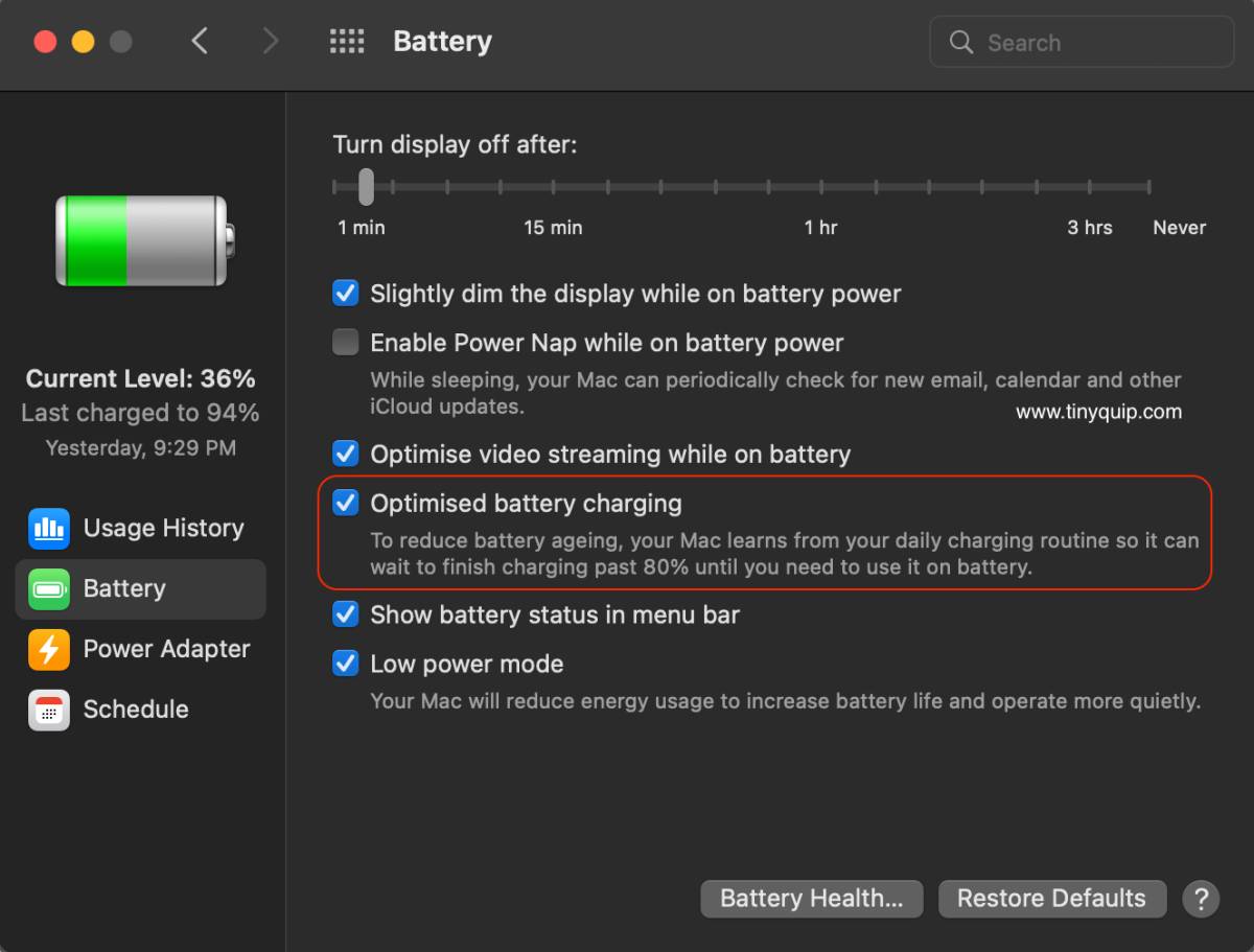Turn off battery optimization on MacBook