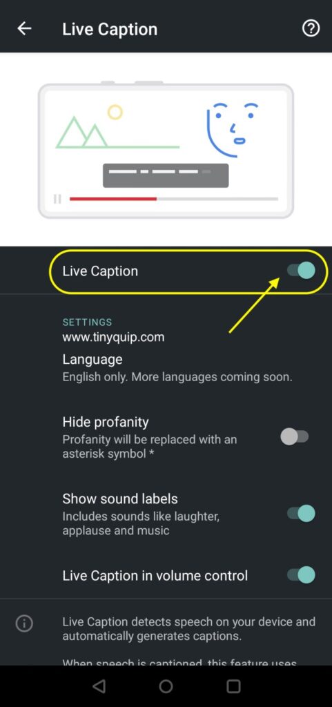 Turn on live captions on Android